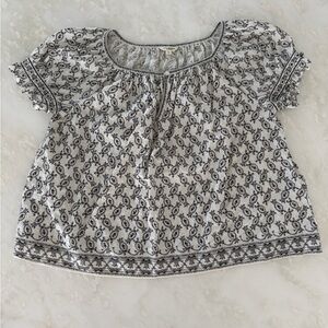Max Studio London | Cream and Black Floral Peasant Blouse. 100% Cotton. Sz. L